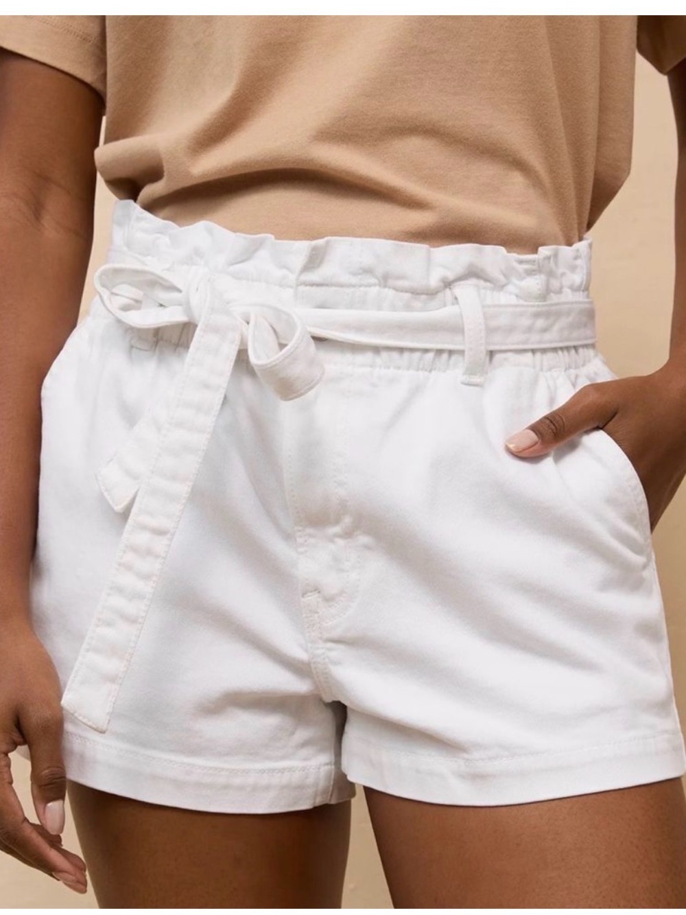American Eagle Outfitters White Paperbag Tie-Waist Shorts